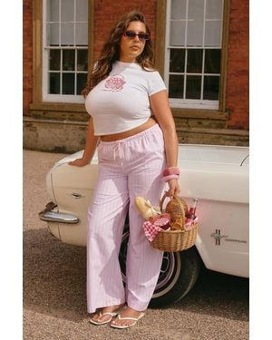 Boohoo Plus Woven Stripe Elasticated Trouser - Pink