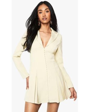 Boohoo Tailored Hook & Eye Detail Cinched Waist Blazer Dress - Natural