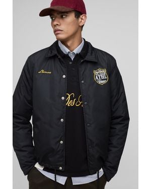 BoohooMAN Regular Fit Padded Nylon Varsity Coach Jacket - Blue