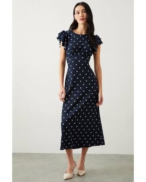 Dorothy Perkins Spot Print Ruffle Sleeve Empire Jersey Midi Dress - Blue
