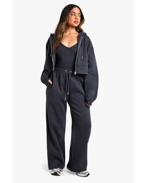 Boohoo Ribbed V Neck Top 3 Piece Hooded Tracksuit - Blue