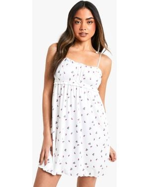 Boohoo Rosebud Ruffle Bow Strap Chemise - White
