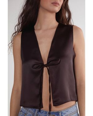 Nasty Gal Satin Tie Front Tank - Brown