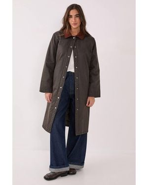 Nasty Gal Longline Cord Collar Wax Effect Coat - Blue