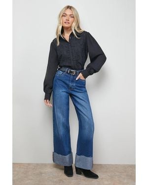 Oasis Floral Embroidered Long Sleeve Blouse - Blue