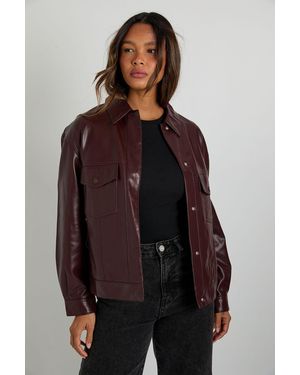 Boohoo Faux Leather Button Up Jacket - Marrón