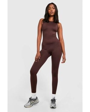 Boohoo Open Back Seamless Unitard - Red