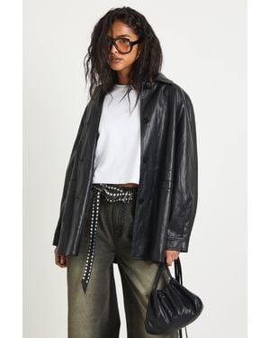 Boohoo Faux Leather Jacket With Bag - Grey
