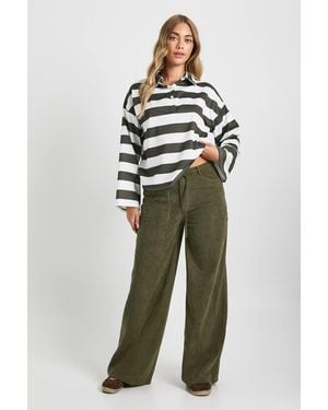 Boohoo Cord Tie Waist Wide Leg Trouser - Green