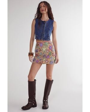Nasty Gal Star And Heart Hand Embellished Mini Skirt - Blue