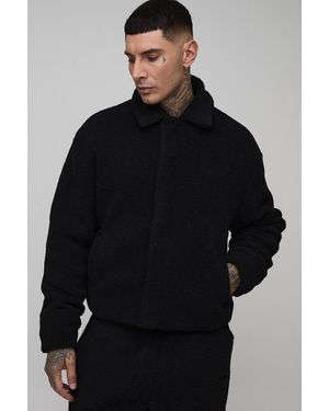 Boohoo Tall Borg Oversized Zip Through Harrington Jacket - Black