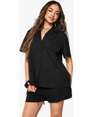 Boohoo Oversized Short Sleeve Resort Shirt - Black