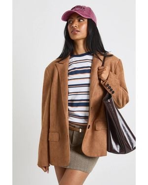 Boohoo Faux Suede Oversized Blazer - Brown