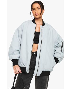 Boohoo Oversized Contrast Rib Bomber Jacket - White
