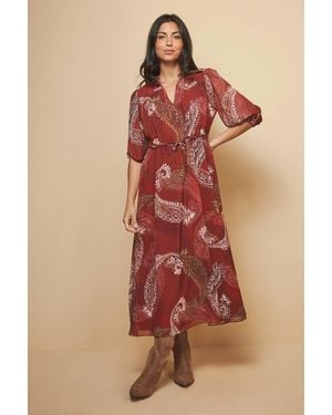 Wallis Paisley Shirred Tie Front Midaxi Dress - Orange