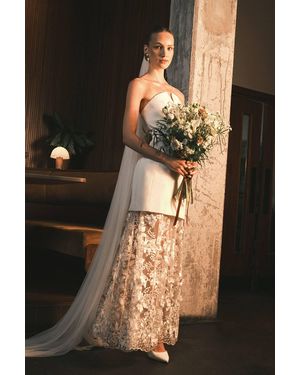 Coast Structured Bandeau Maxi Wedding Dress With Lace Skirt - Brown