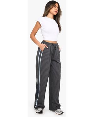 Boohoo Elasticated Waistband Side Stripe Wide Leg Pants - Black
