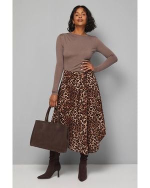 Wallis Leopard Chiffon Asymmetric Midi Skirt - Brown