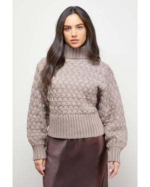 Oasis Chunky Cable Knit Roll Neck Sweater - Brown