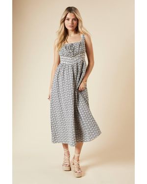 Dorothy Perkins Gingham Embroidered Midi Dress - Natural