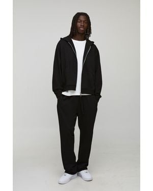 Boohoo Oversized Boxy Loopback Man Script Double Ended Zip Through Hoodie - Negro