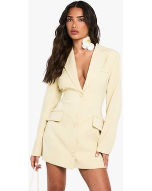 Boohoo Petite Tailored Structured Cinched Waist Blazer Dress - Natural