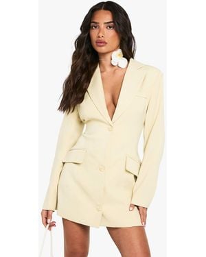 Boohoo Petite Tailored Structured Cinched Waist Blazer Dress - Natural