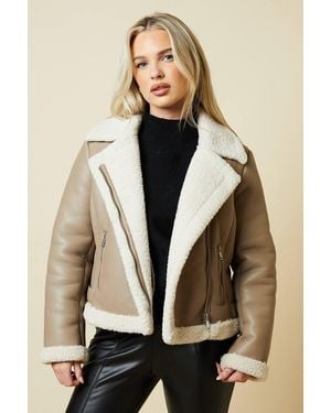 Dorothy Perkins Petite Short Aviator Jacket - Natural