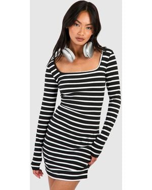 Boohoo Premium Super Soft Square Neck Stripe Bodycon Mini Dress - Black