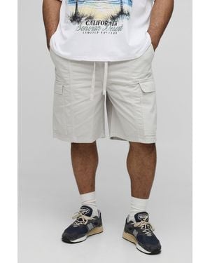Boohoo Plus Seam Detail Extended Drawcord Relaxed Cargo Shorts - Grey