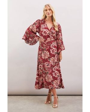 Wallis Petite Floral Print Viscose Wrap Dress - Red