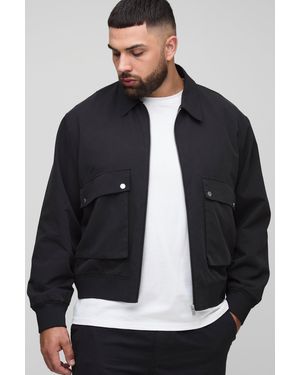 Technic Plus Boxy Al Utility Cargo Pocket Harrington Jacket - Black