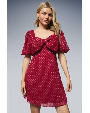 Dorothy Perkins Dp Luxe Bow Front Puff Sleeve Metallic Mini Dress - Red