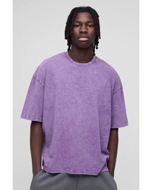 Boohoo Oversized Boxy Marble Wash T-Shirt - Purple