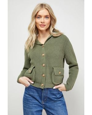 Oasis Hooded Pocket Front Button Down Cardigan - Green