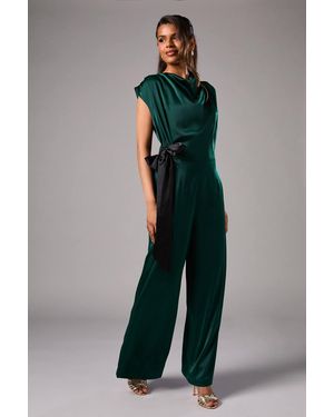 Coast Petite Tie Side Satin Drape Wide Leg Jumpsuit - Green