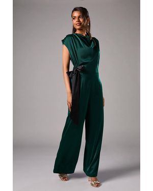 Coast Petite Tie Side Satin Drape Wide Leg Jumpsuit - Green