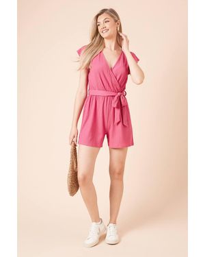 Dorothy Perkins Frill Sleeve Belted Romper - Pink