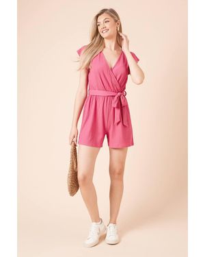 Dorothy Perkins Frill Sleeve Belted Romper - Pink
