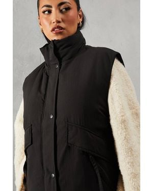 MissPap Zip Pocket Puffer Gilet - Black