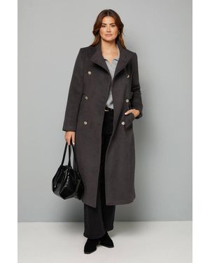 Wallis Double Breasted Tab Detail Funnel Coat - Gray