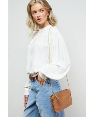 Oasis Libby Suede Whipstitch Detail Clutch Bag With Strap - White