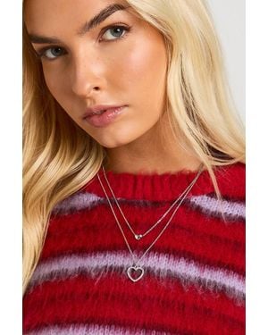 Boohoo Double Heart Pendant Layered Necklace