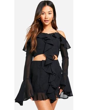 Boohoo Chiffon Ruffle Front Mini Skirt - Black