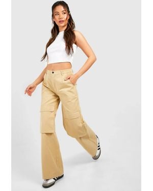 Boohoo Wide Leg Pocket Detail Cargo Trouser - Natural