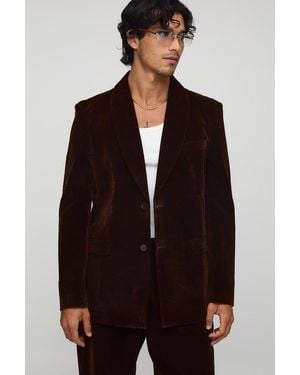 Boohoo Relaxed Fit Shawl Collar Velour Blazer - Brown