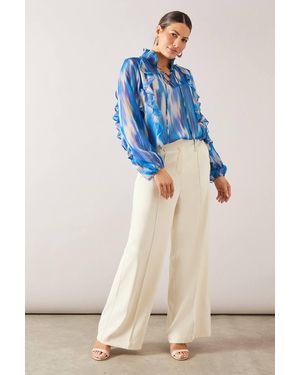 Wallis Abstract Chiffon Ruffle Blouse - Blue