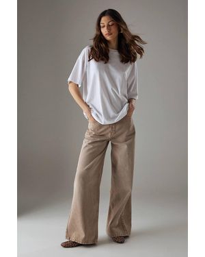 Warehouse Low Rise Wide Leg Denim Jean - Brown