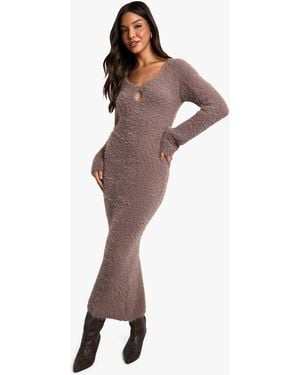 Boohoo Fluffy Knitted Square Neck Midaxi Dress - Brown