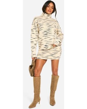 Boohoo Premium Marl Knitted Roll Neck Sweater And Mini Skirt Set - Natural
